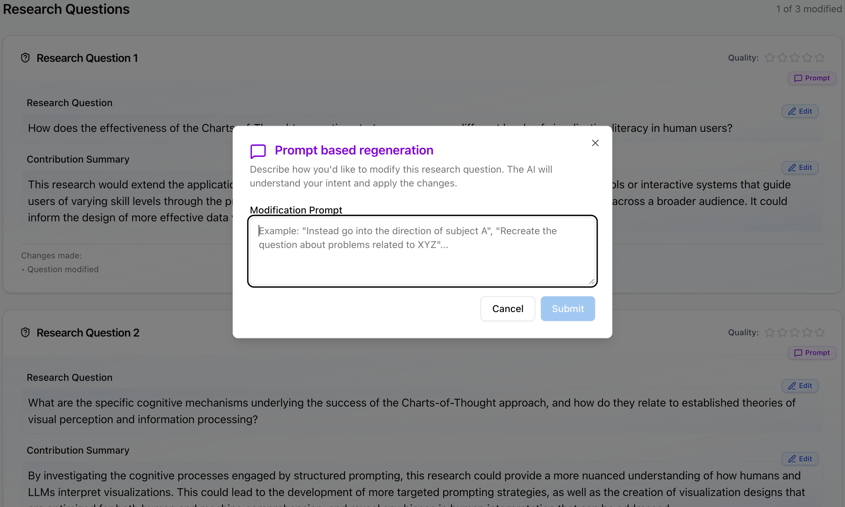 Prompt-based regeneration dialog